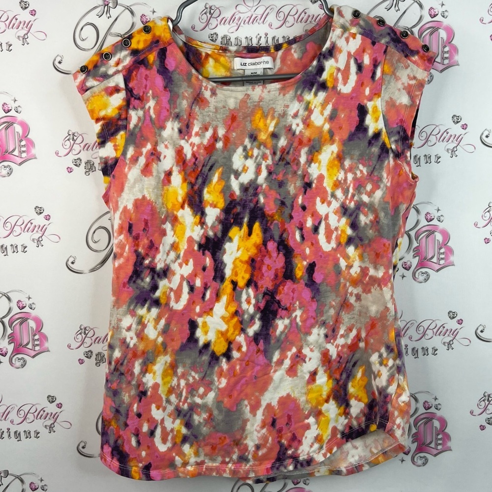 Liz Claiborne tshirt watercolour tie dye Women's Abstract Multicolor Blouse